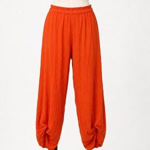 Oh My Gauze Women's 2 L Orange Cotton Crinkle Gauze Tapered Knot Hem Pants